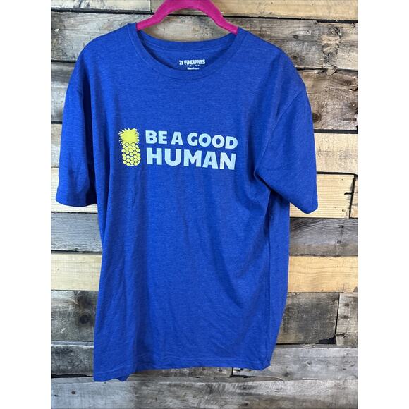 21 Pineapples Be A Good Human, Cotton, Blue, Medium - Picture 1 of 2